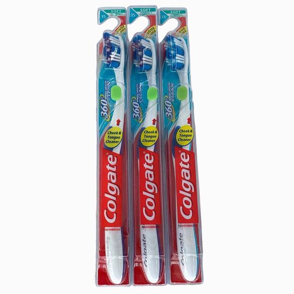 Colgate 360 Toothbrushes Soft Three Blue Purple Clean Cheek Tough Cleaner Whole - Picture 1 of 9